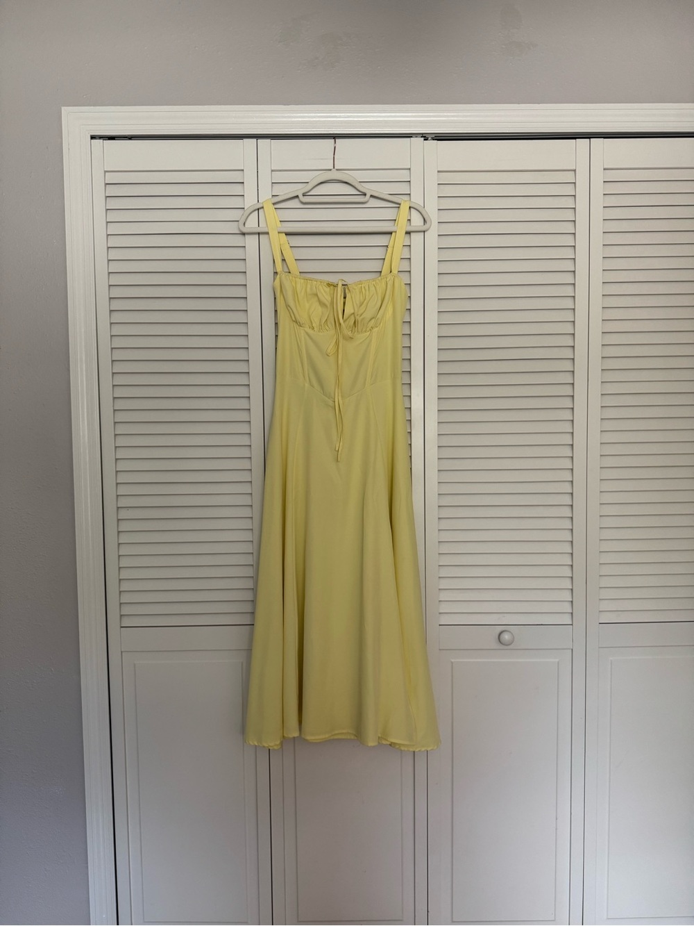 Yellow Tie-Front Midi Dress Corset Fit Leg Slit Detail Sleeveless Sz S